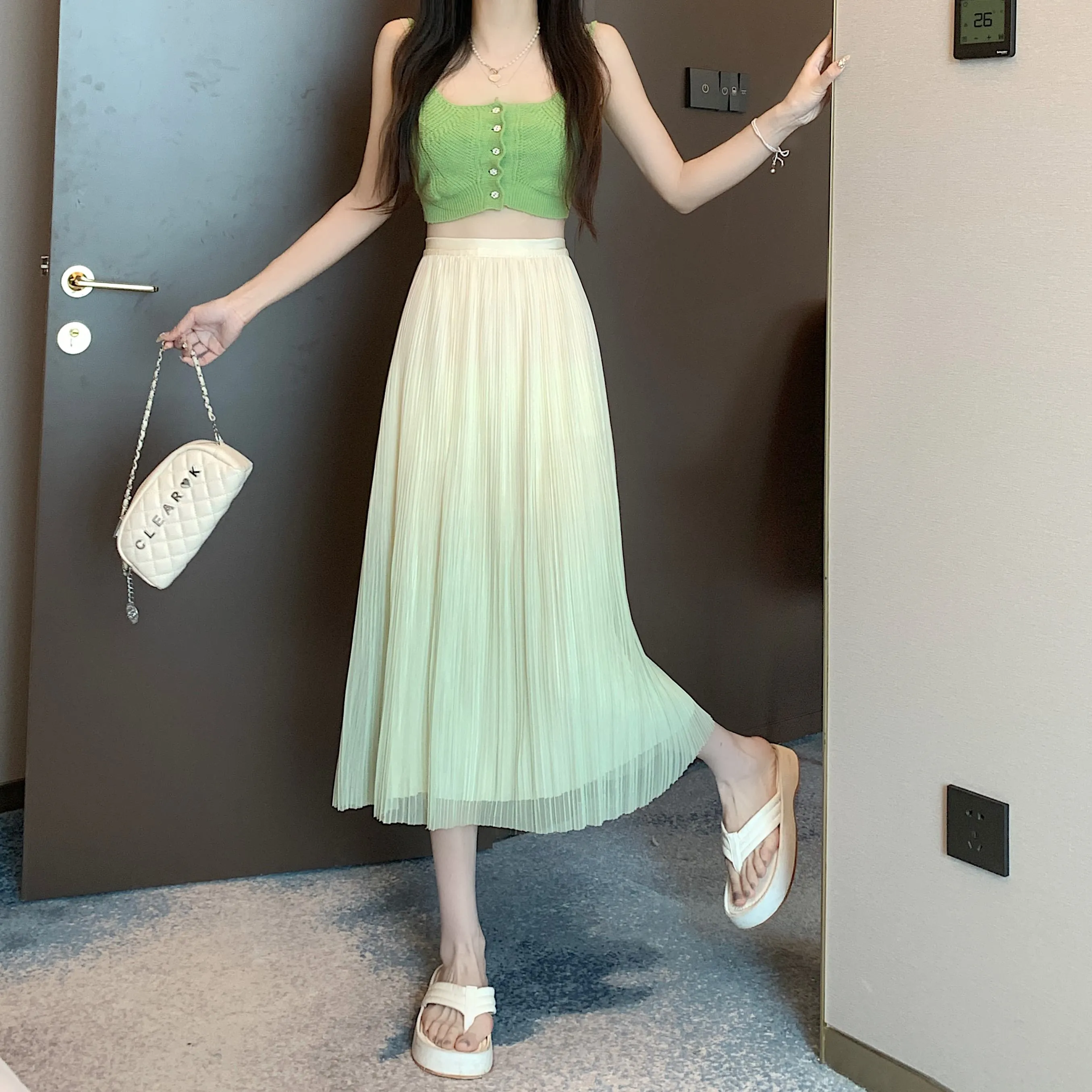 A-Line Draping Full Skirt Slimming Gradient-Color Pleated Skirt