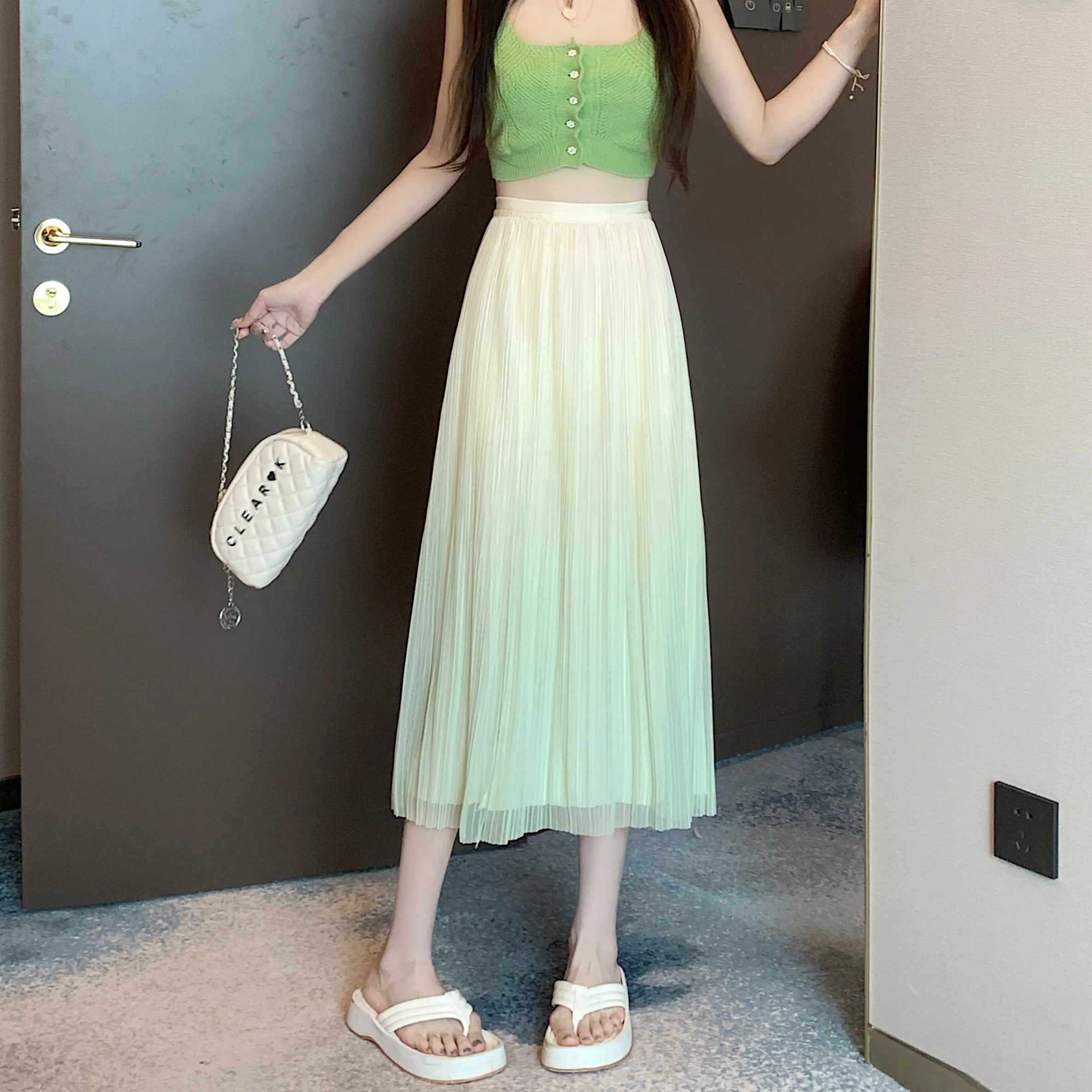 A-Line Draping Full Skirt Slimming Gradient-Color Pleated Skirt