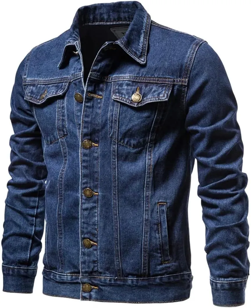 Adhdyuud Men Classic Motorcycle Jeans Jackets Mens Causal Oversized Cotton Button Down Denim Coat