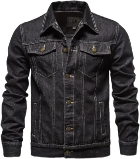 Adhdyuud Men Classic Motorcycle Jeans Jackets Mens Causal Oversized Cotton Button Down Denim Coat