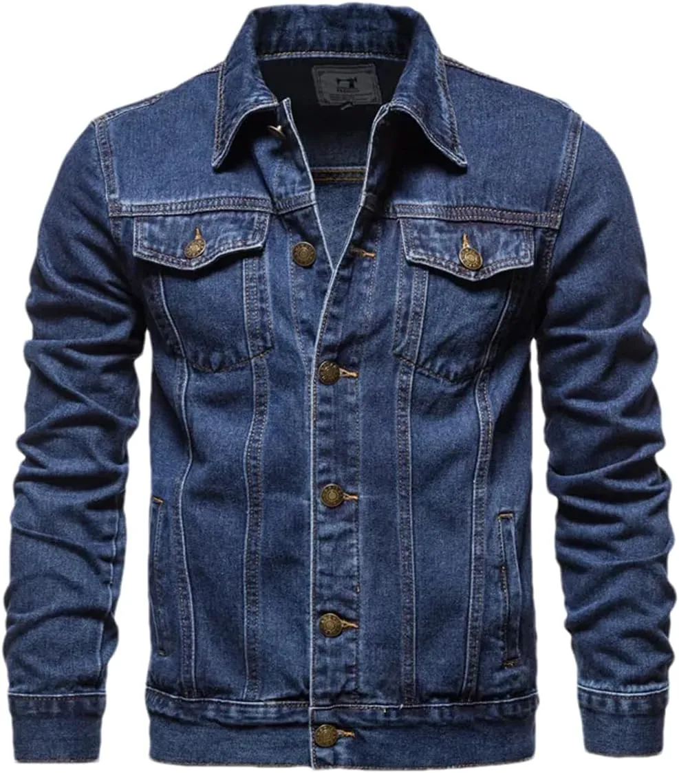 Adhdyuud Men Classic Motorcycle Jeans Jackets Mens Causal Oversized Cotton Button Down Denim Coat