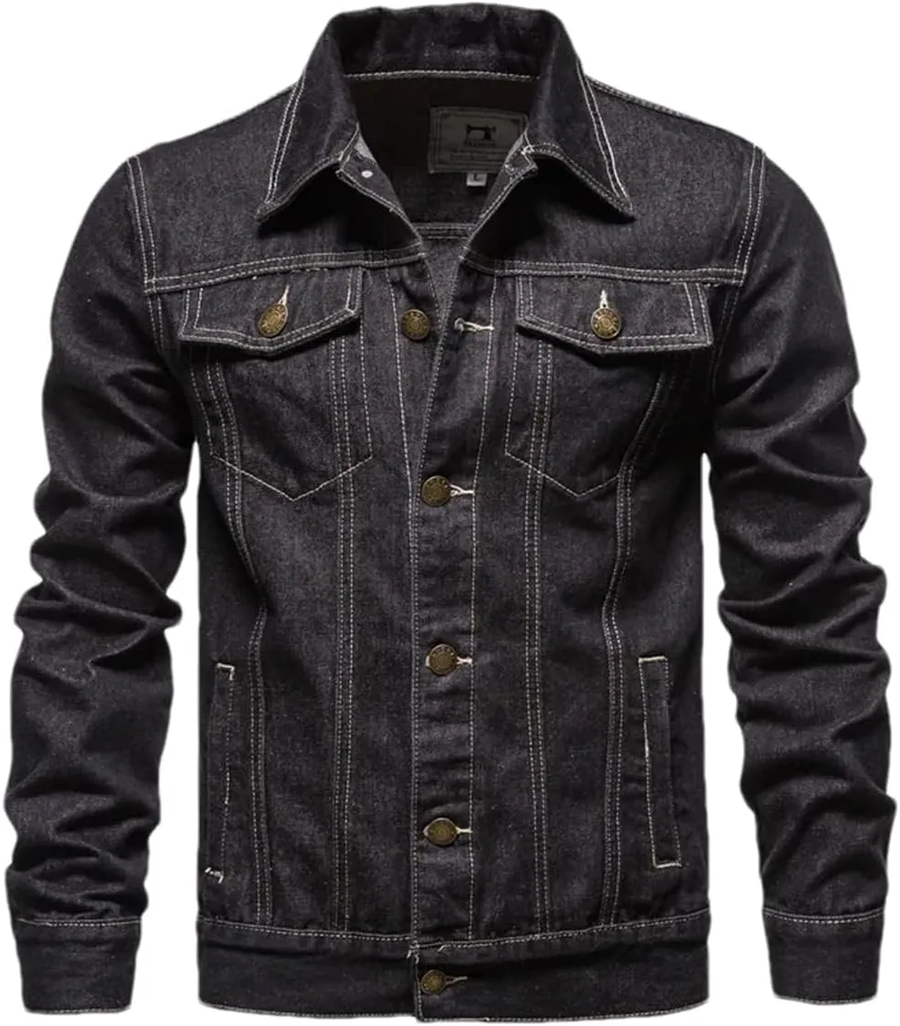 Adhdyuud Men Classic Motorcycle Jeans Jackets Mens Causal Oversized Cotton Button Down Denim Coat