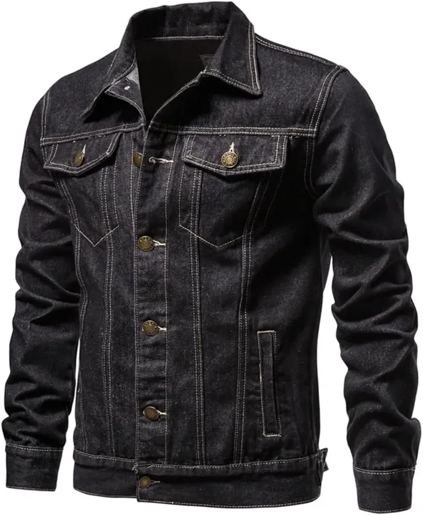 Adhdyuud Men Classic Motorcycle Jeans Jackets Mens Causal Oversized Cotton Button Down Denim Coat
