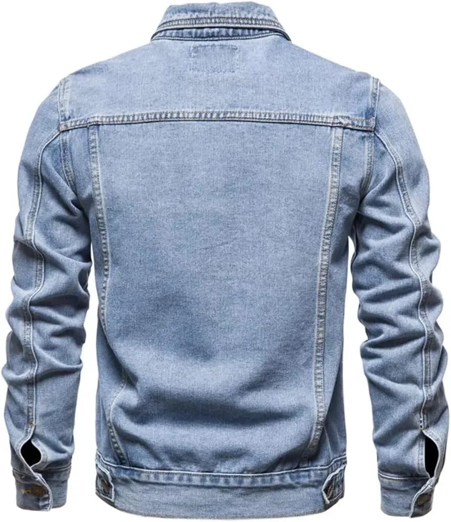 Adhdyuud Men Classic Motorcycle Jeans Jackets Mens Causal Oversized Cotton Button Down Denim Coat