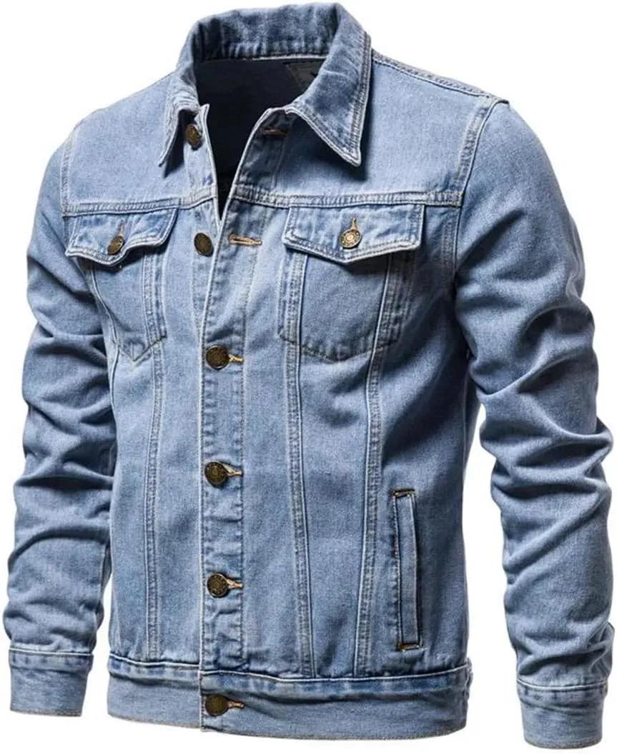 Adhdyuud Men Classic Motorcycle Jeans Jackets Mens Causal Oversized Cotton Button Down Denim Coat
