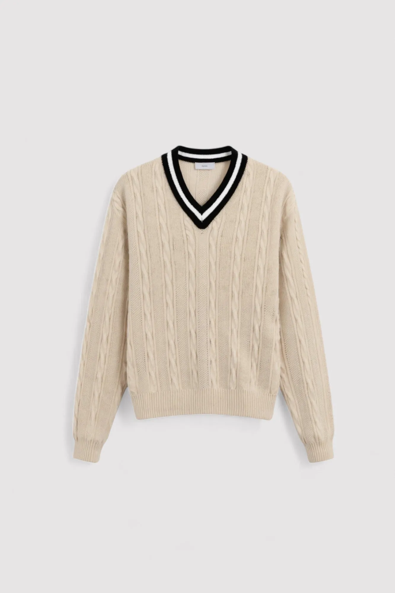 Ancien | Women's Old Money Contrast Trim V Neck Elegant Cable Knit Long Sleeve Sweater