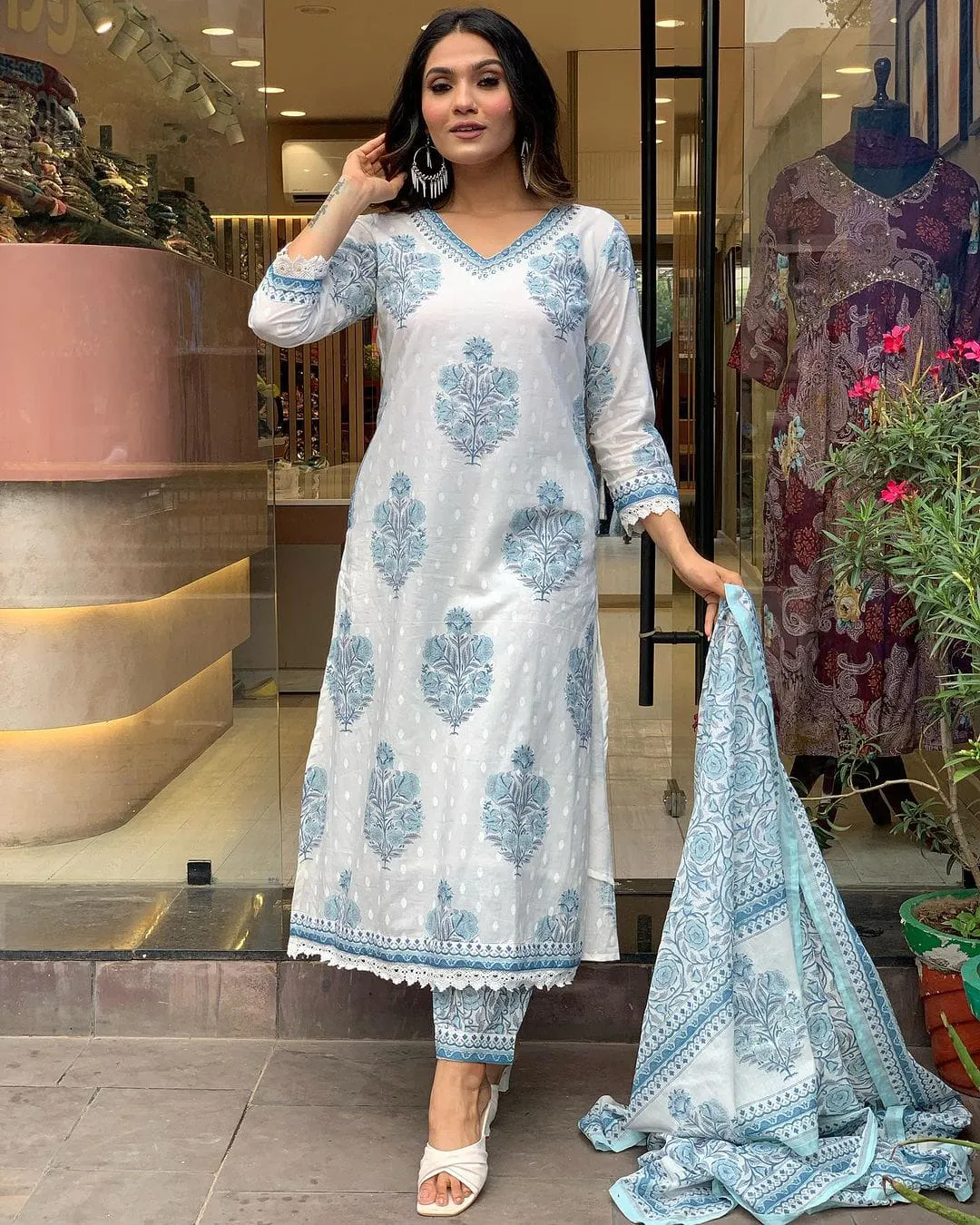 Beautiful Designer Blue and White Afghani Salwar Suit