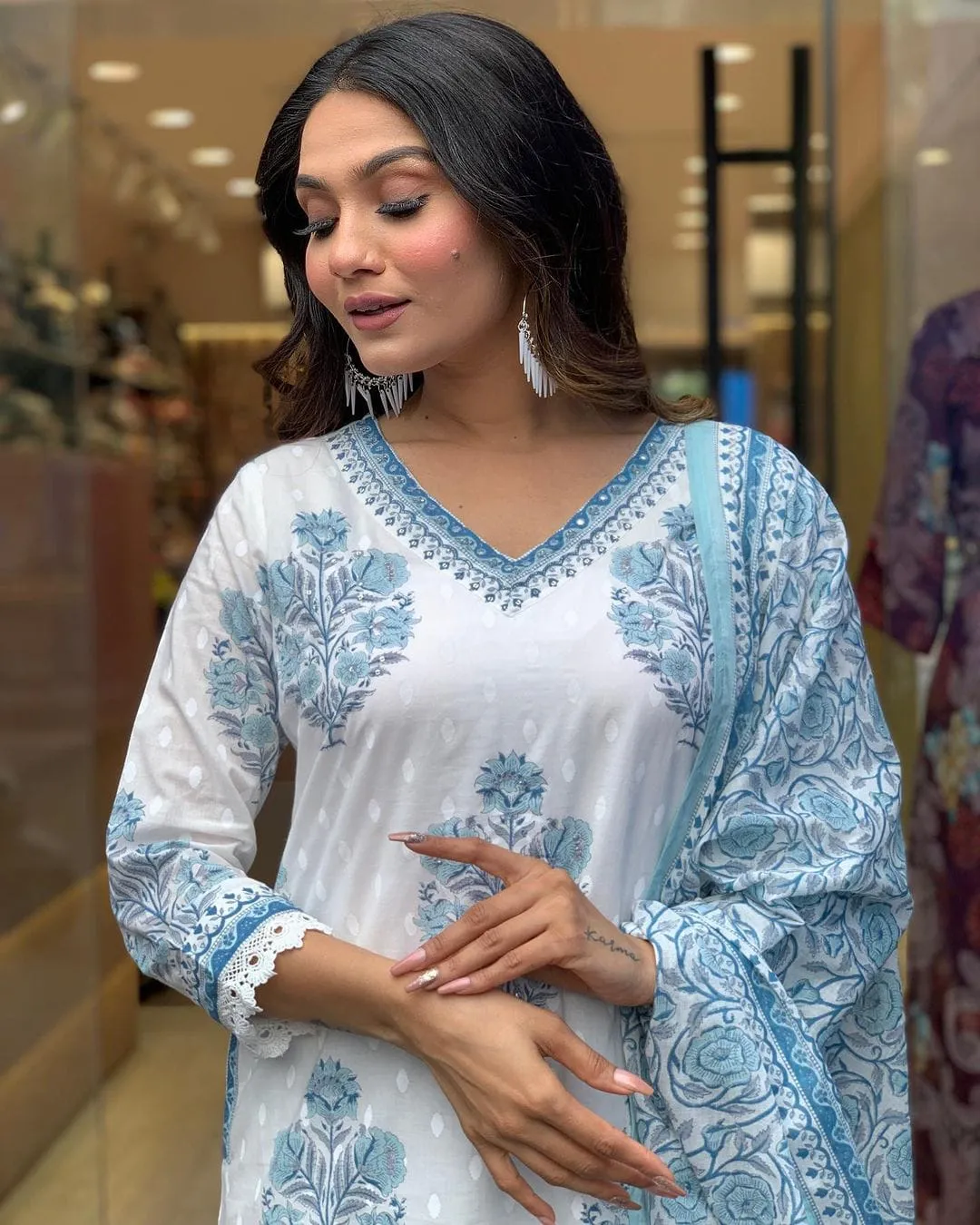 Beautiful Designer Blue and White Afghani Salwar Suit