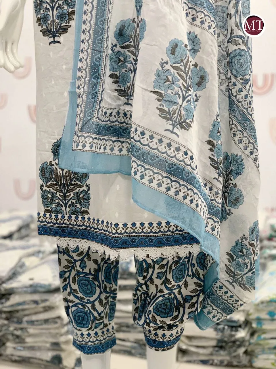 Beautiful Designer Blue and White Afghani Salwar Suit