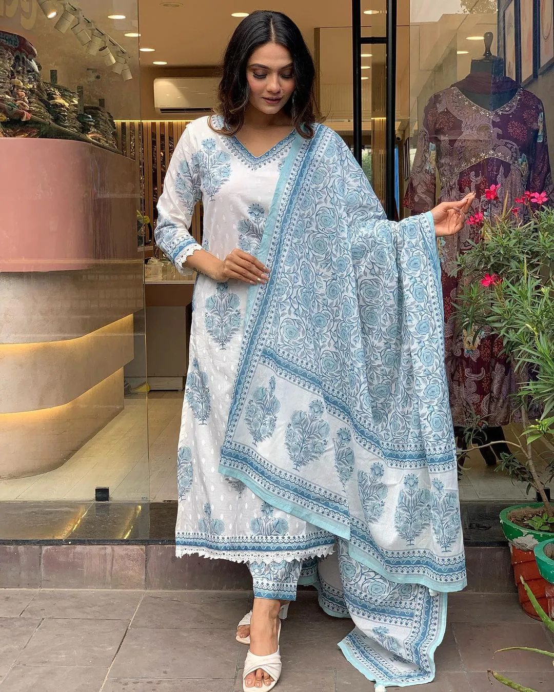 Beautiful Designer Blue and White Afghani Salwar Suit