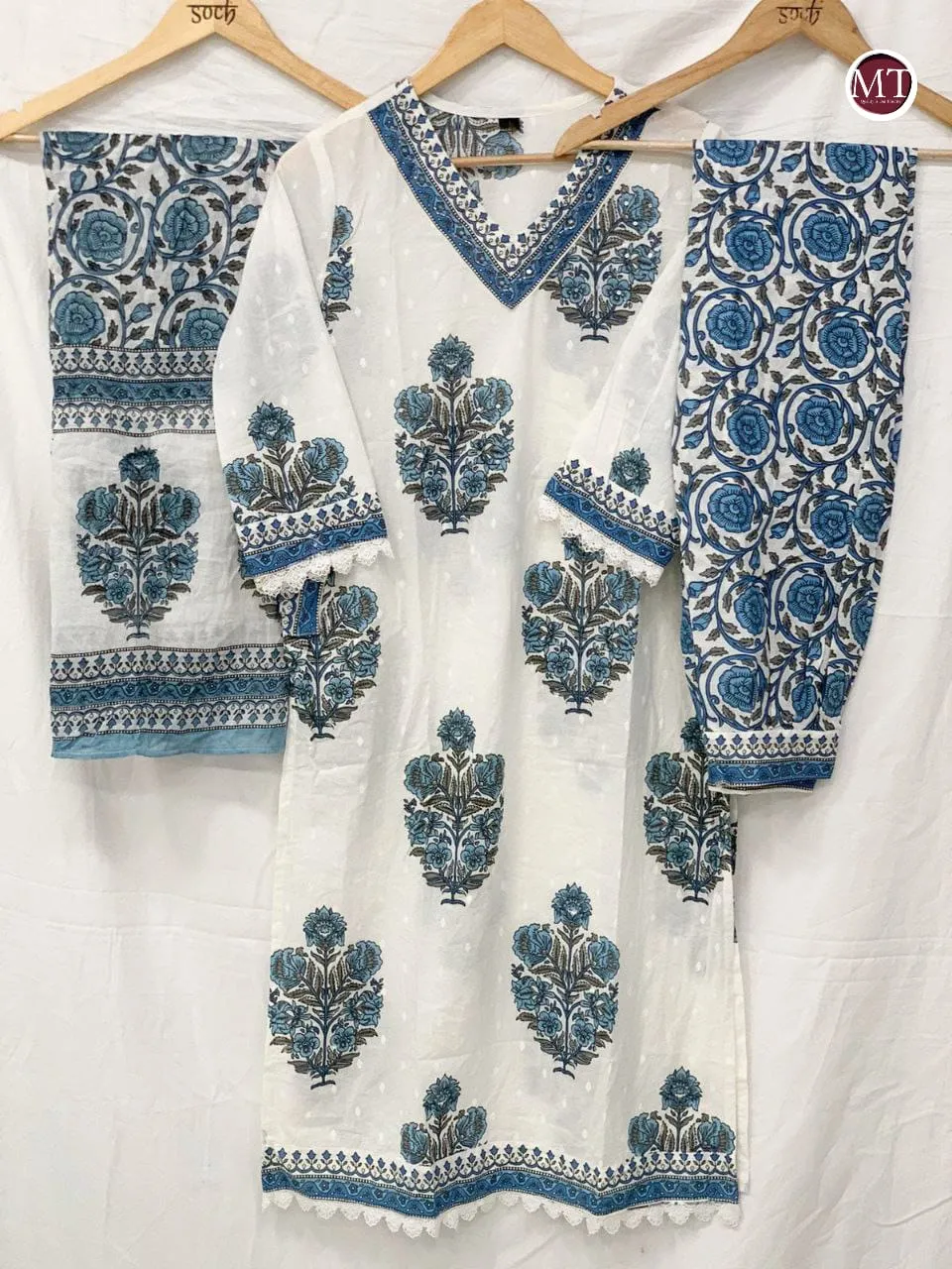 Beautiful Designer Blue and White Afghani Salwar Suit