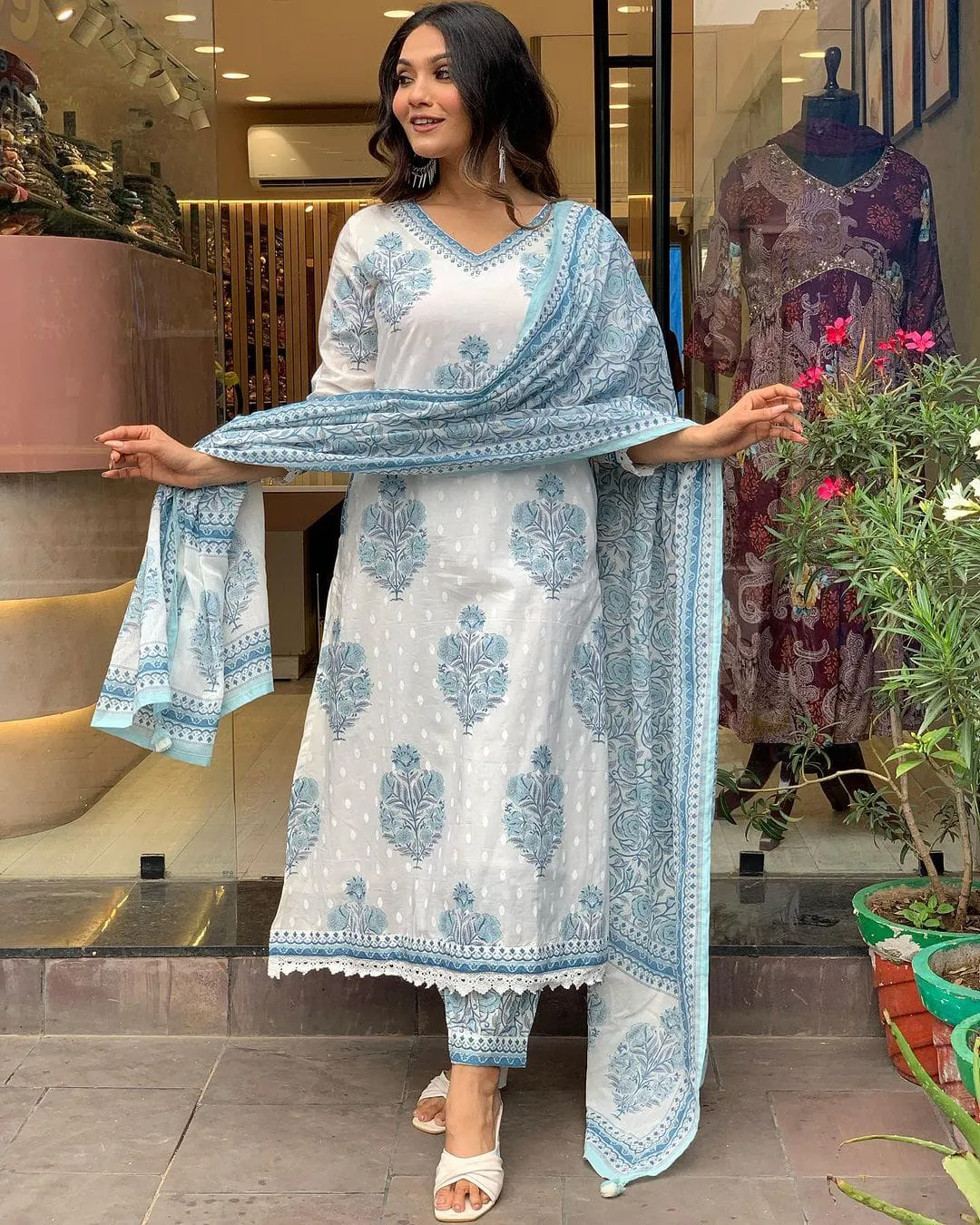 Beautiful Designer Blue and White Afghani Salwar Suit