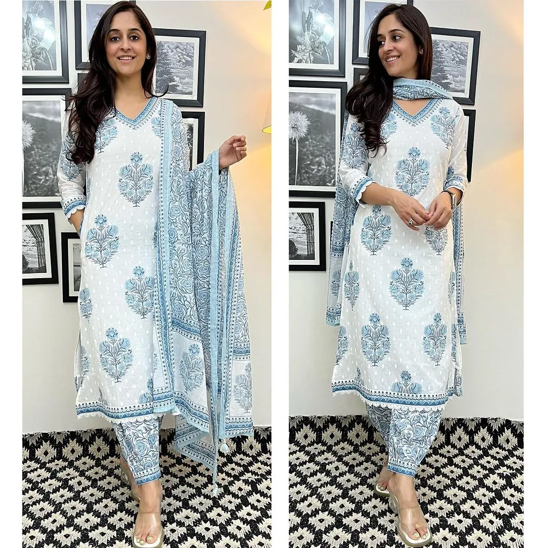 Beautiful Designer Blue and White Afghani Salwar Suit