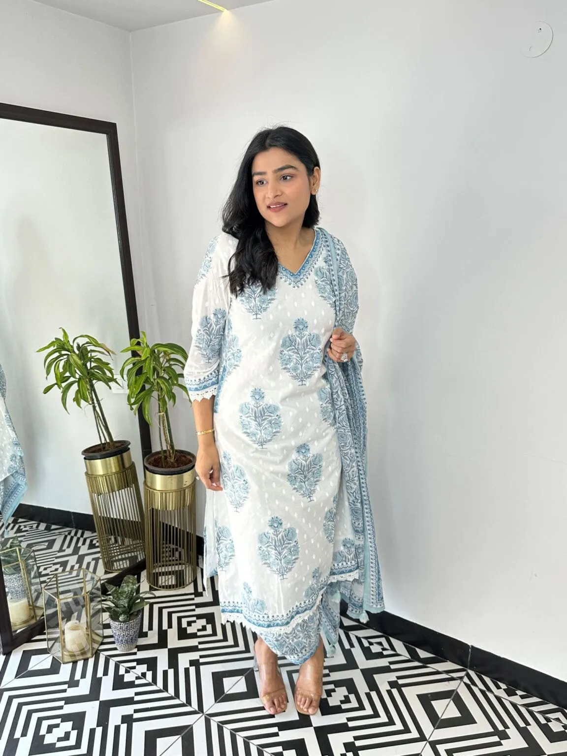 Beautiful Designer Blue and White Afghani Salwar Suit