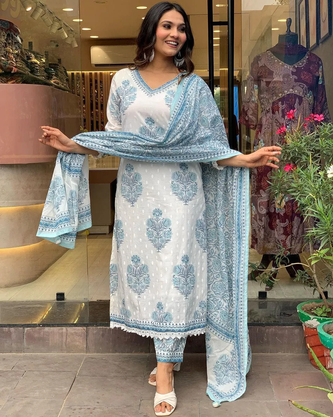 Beautiful Designer Blue and White Afghani Salwar Suit