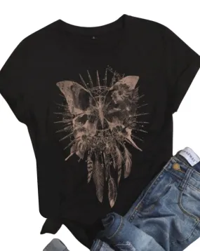 Boho Butterfly Dreamcatcher Graphic Tee Shirt in Black