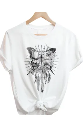 Boho Butterfly Dreamcatcher Graphic Tee Shirt in White