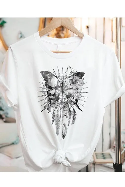 Boho Butterfly Dreamcatcher Graphic Tee Shirt in White