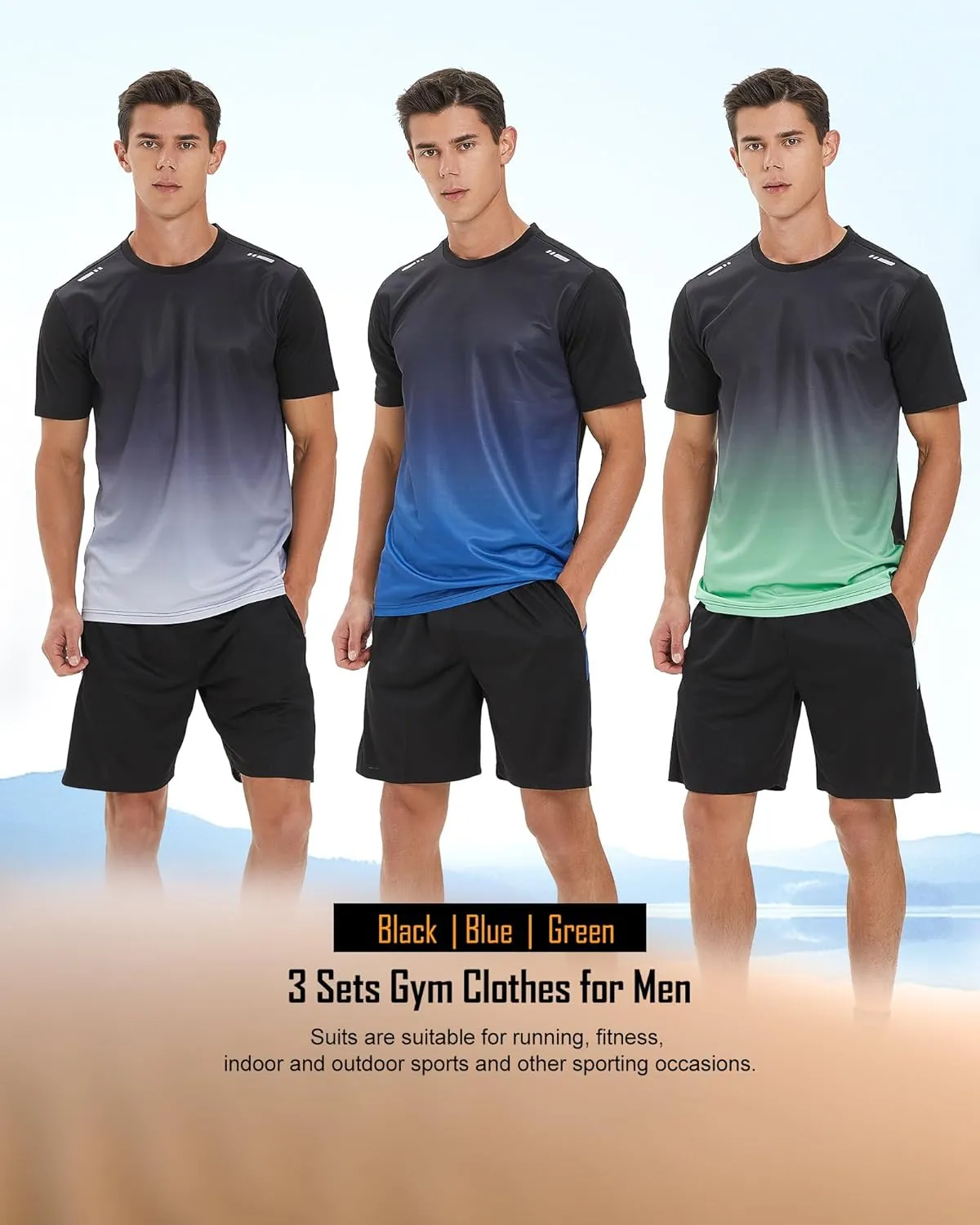 BOOMCOOL Gym Clothes workout shorts and long sleeve shirts for men running dry fit athletic outfits sets 6 pack
