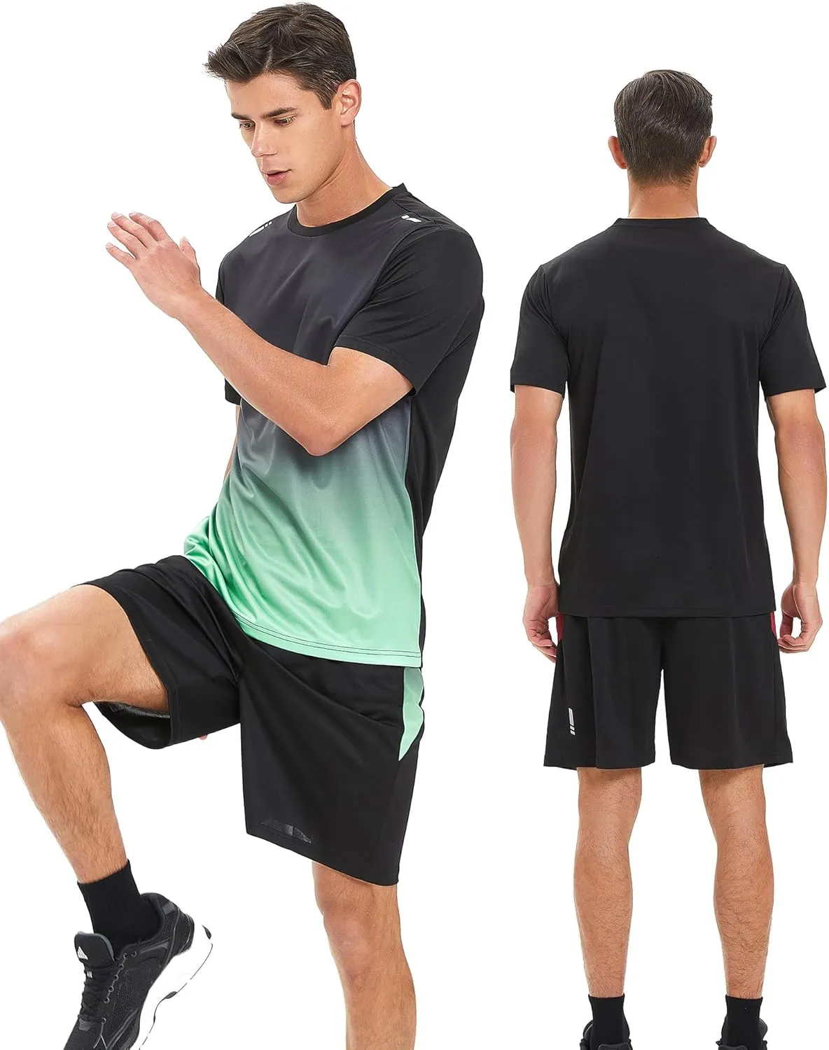 BOOMCOOL Gym Clothes workout shorts and long sleeve shirts for men running dry fit athletic outfits sets 6 pack