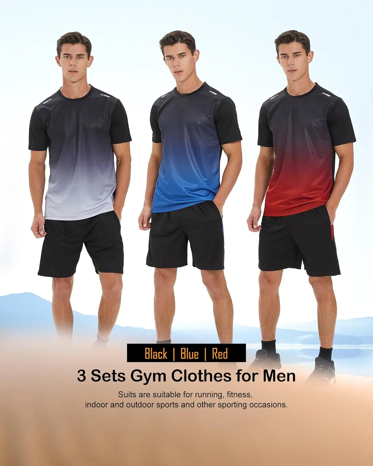 BOOMCOOL Gym Clothes workout shorts and long sleeve shirts for men running dry fit athletic outfits sets 6 pack
