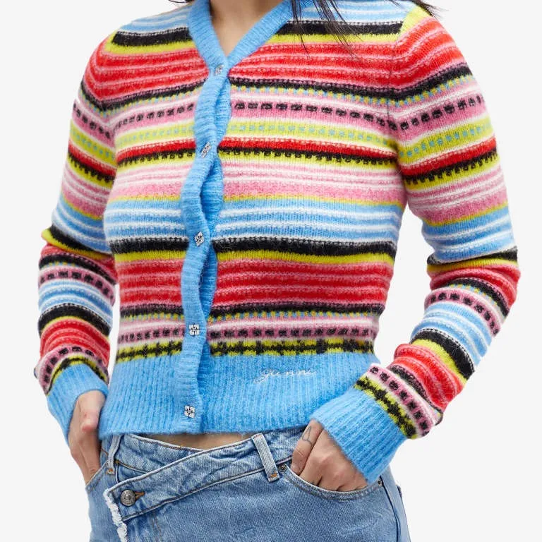 Cardigan Ganni Soft Wool Stripe, multicolor