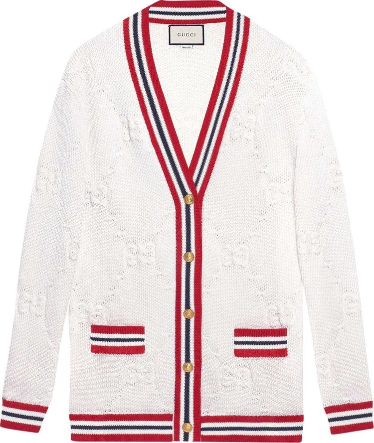 Cardigan Gucci Sylvie Web Knit Cardigan Ivory/Red, ivory