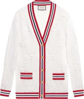 Cardigan Gucci Sylvie Web Knit Cardigan Ivory/Red, ivory