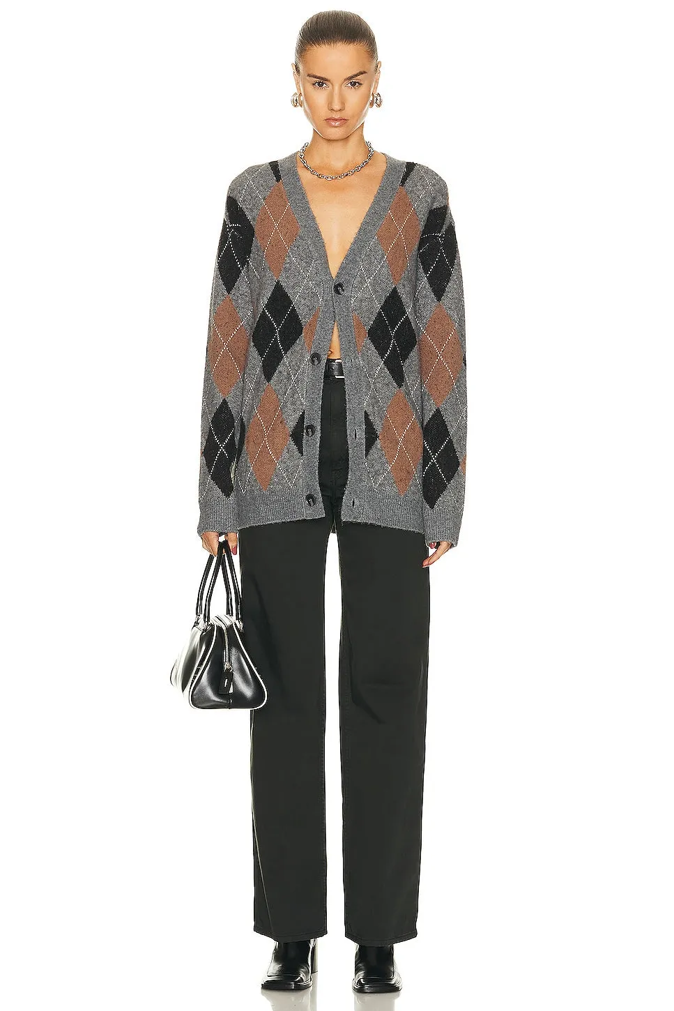 Cardigan Wao Argyle Sweater, gray & black