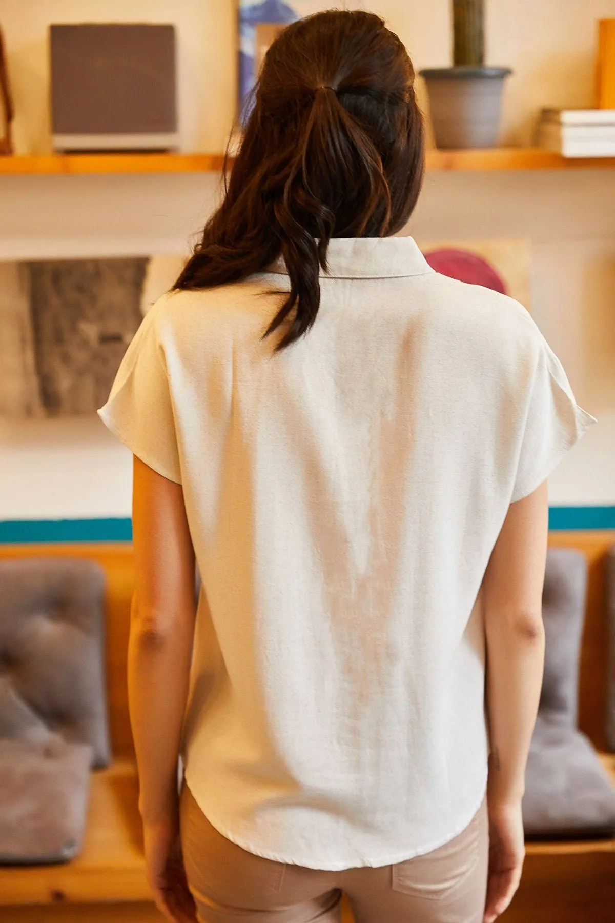 Casual Boho Style,Bat Sleeve Viscose Shirt,Flowy Summer Blouse,Bohemian Chic,Alternative Fashion,Solid Pattern Elegance Shirt,Office Top 2