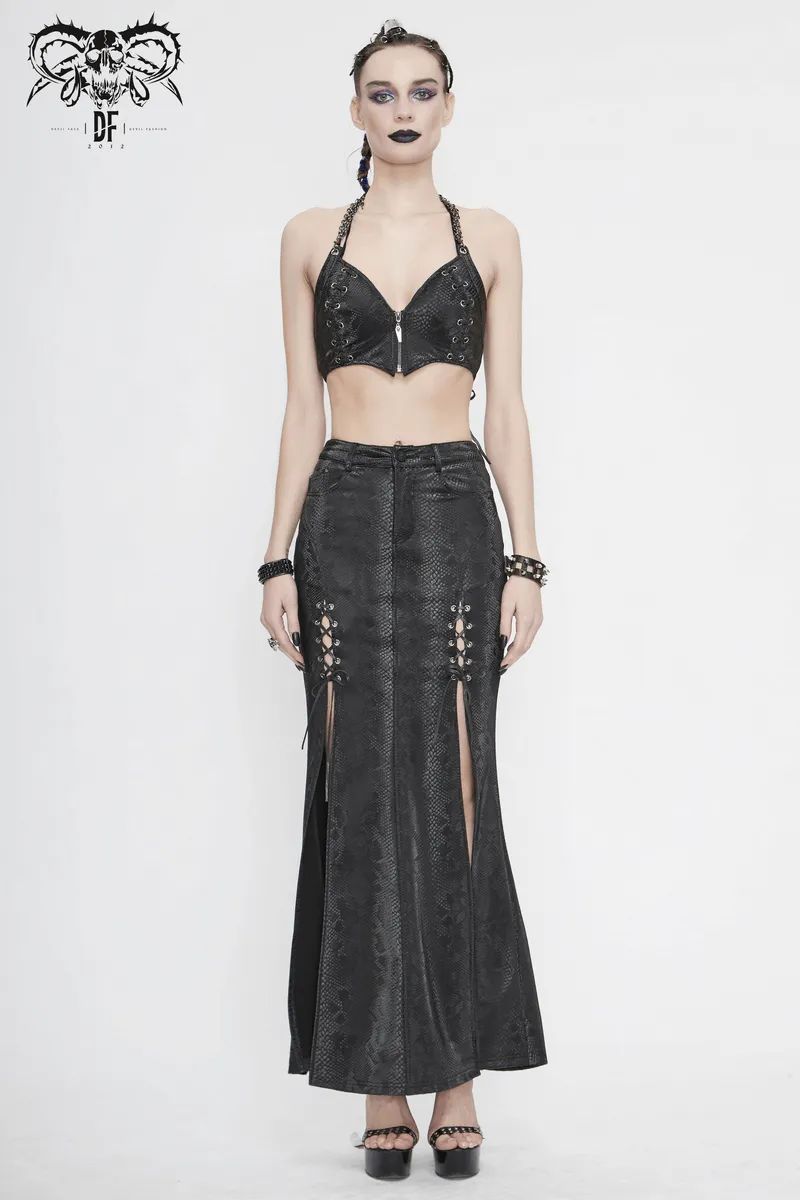 CLEARANCE / Sexy Women's Black Long Skirt with lace-up - US