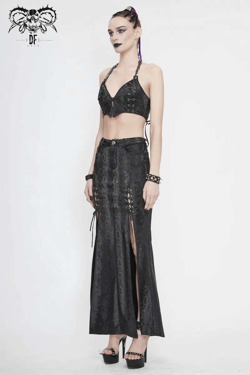 CLEARANCE / Sexy Women's Black Long Skirt with lace-up - US
