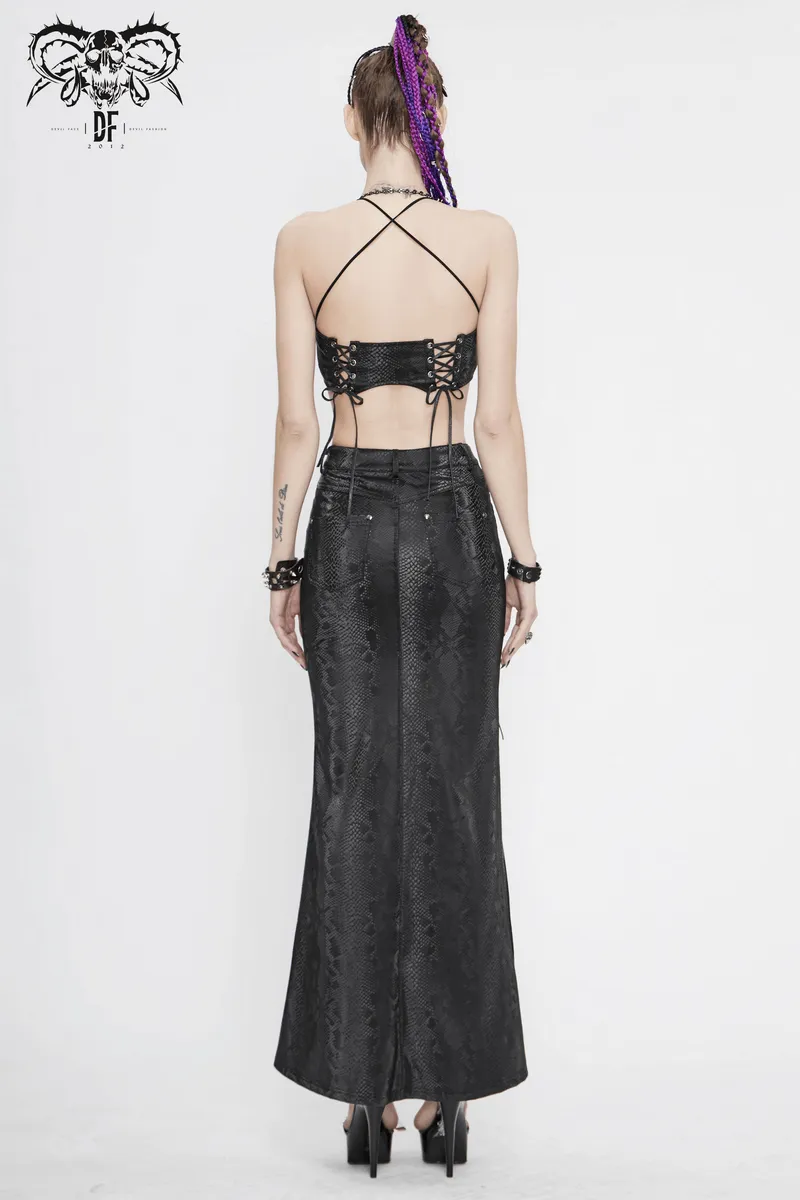 CLEARANCE / Sexy Women's Black Long Skirt with lace-up - US