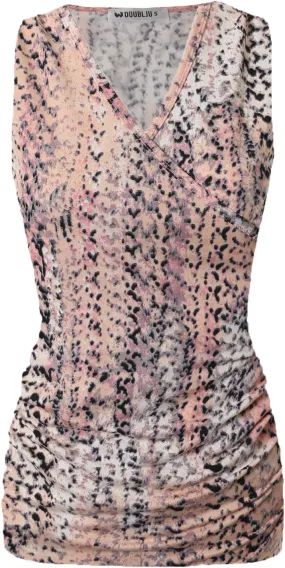 DOUBLJU Tank Tops For Women Cami Deep V Neck Sleeveless Satin Ruched Hem Tops Casual Basic Wrap T Shirts with Plus Size