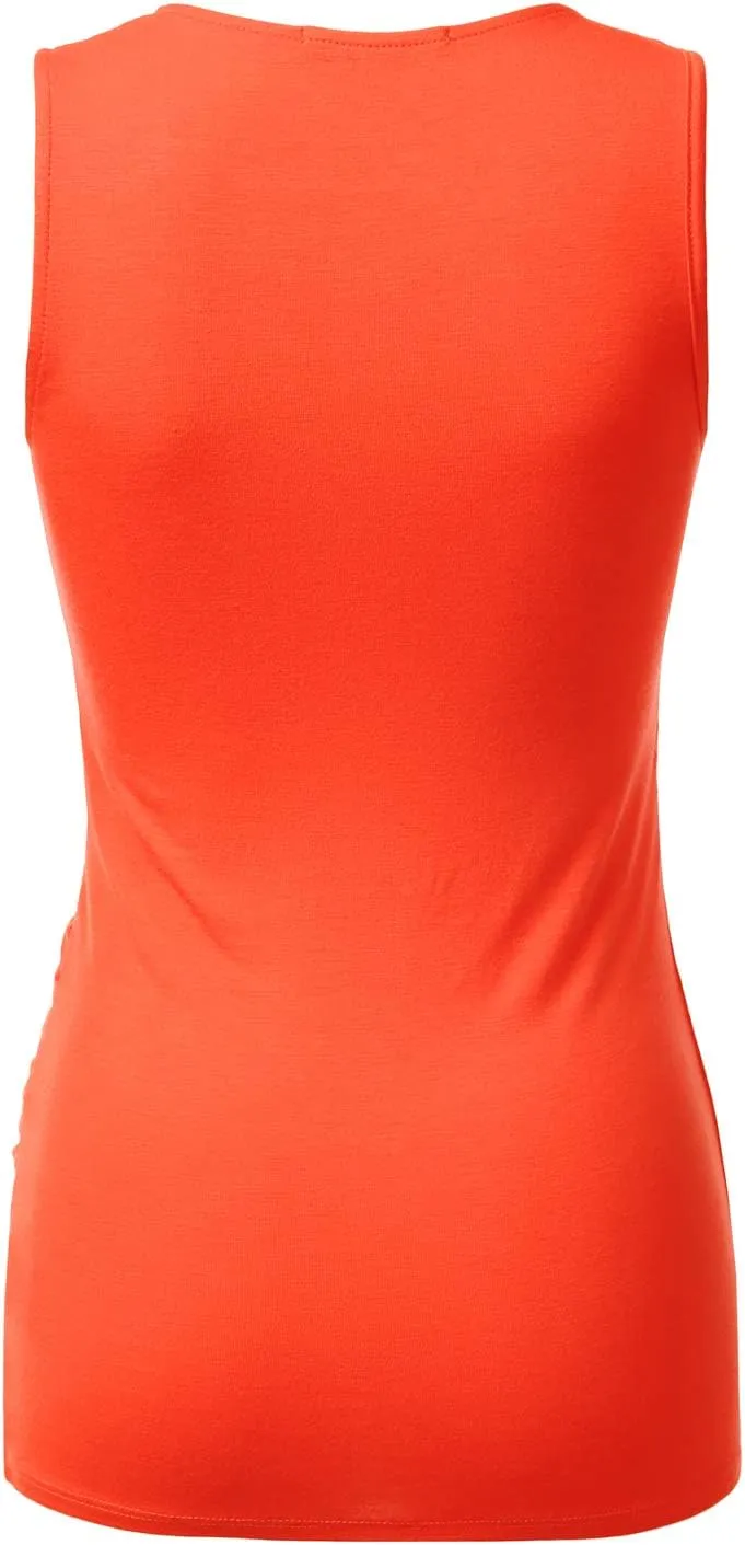 DOUBLJU Tank Tops For Women Cami Deep V Neck Sleeveless Satin Ruched Hem Tops Casual Basic Wrap T Shirts with Plus Size