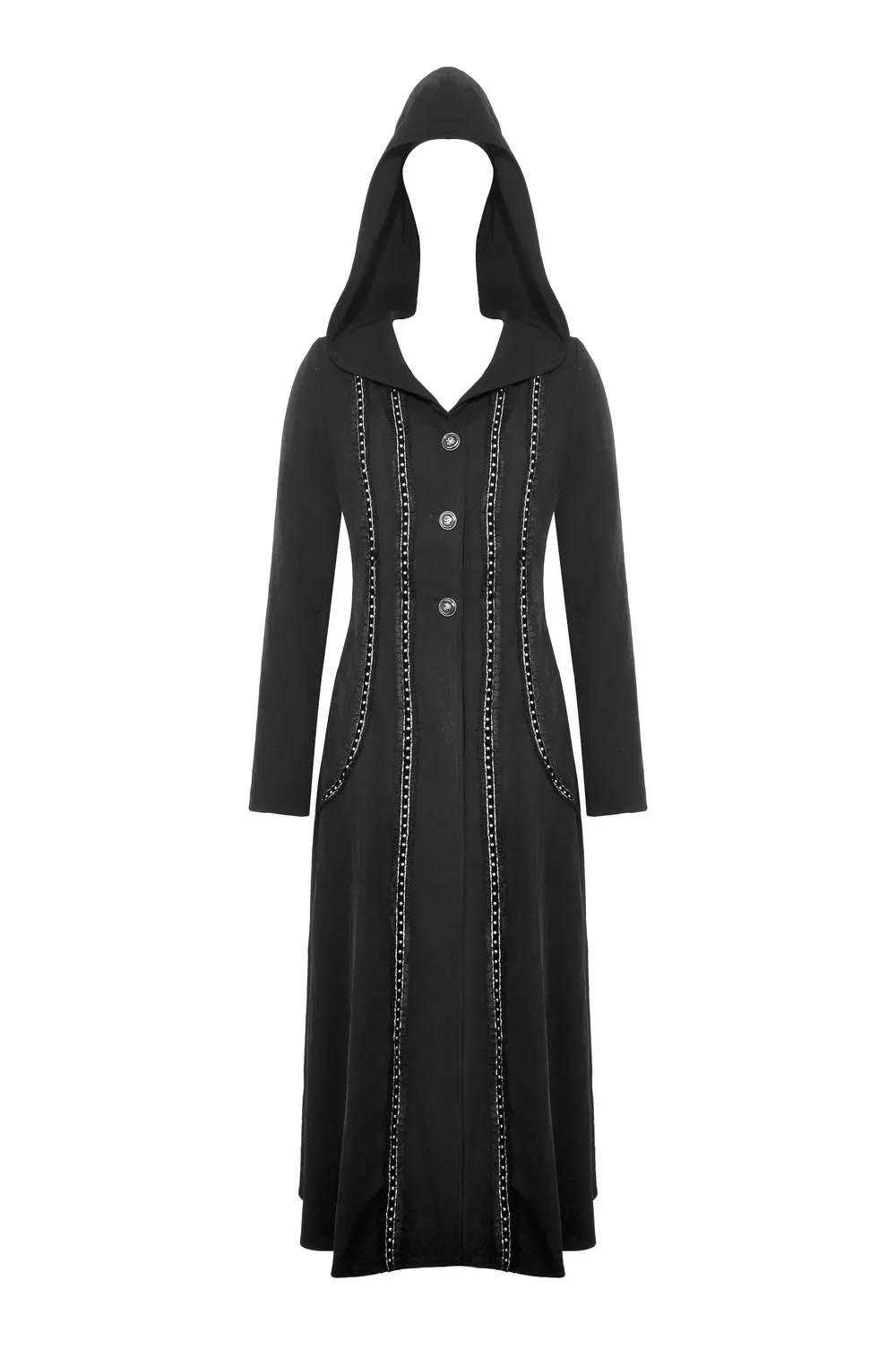 Elegant Gothic Hooded Coat with Lace Detailing