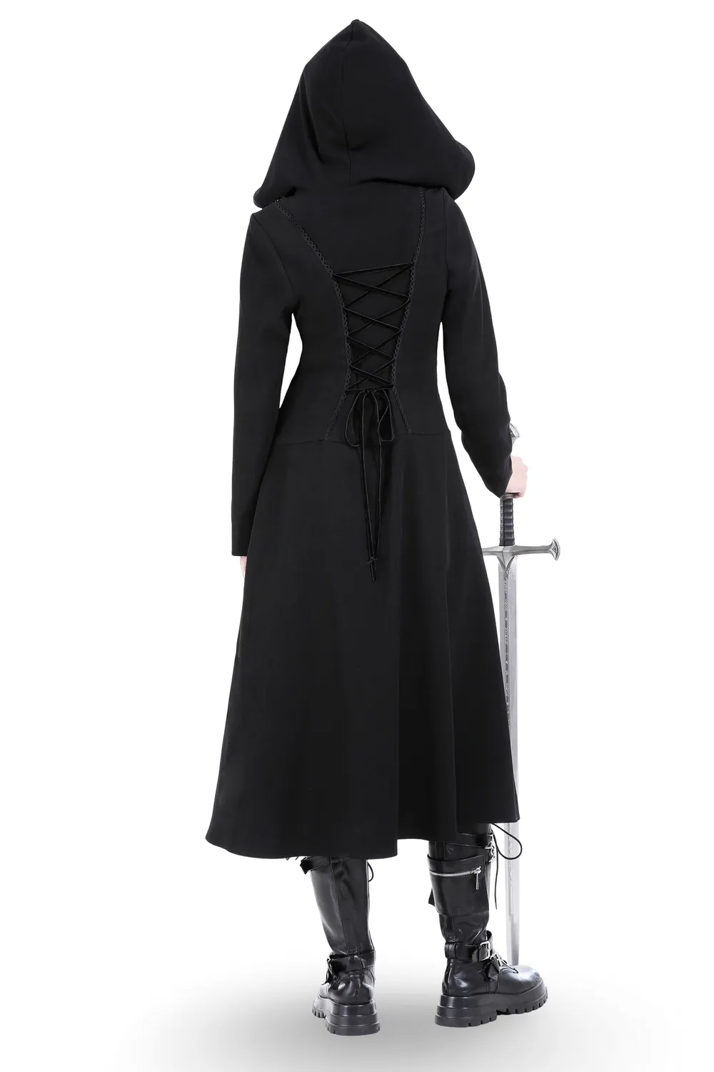 Elegant Gothic Hooded Coat with Lace Detailing