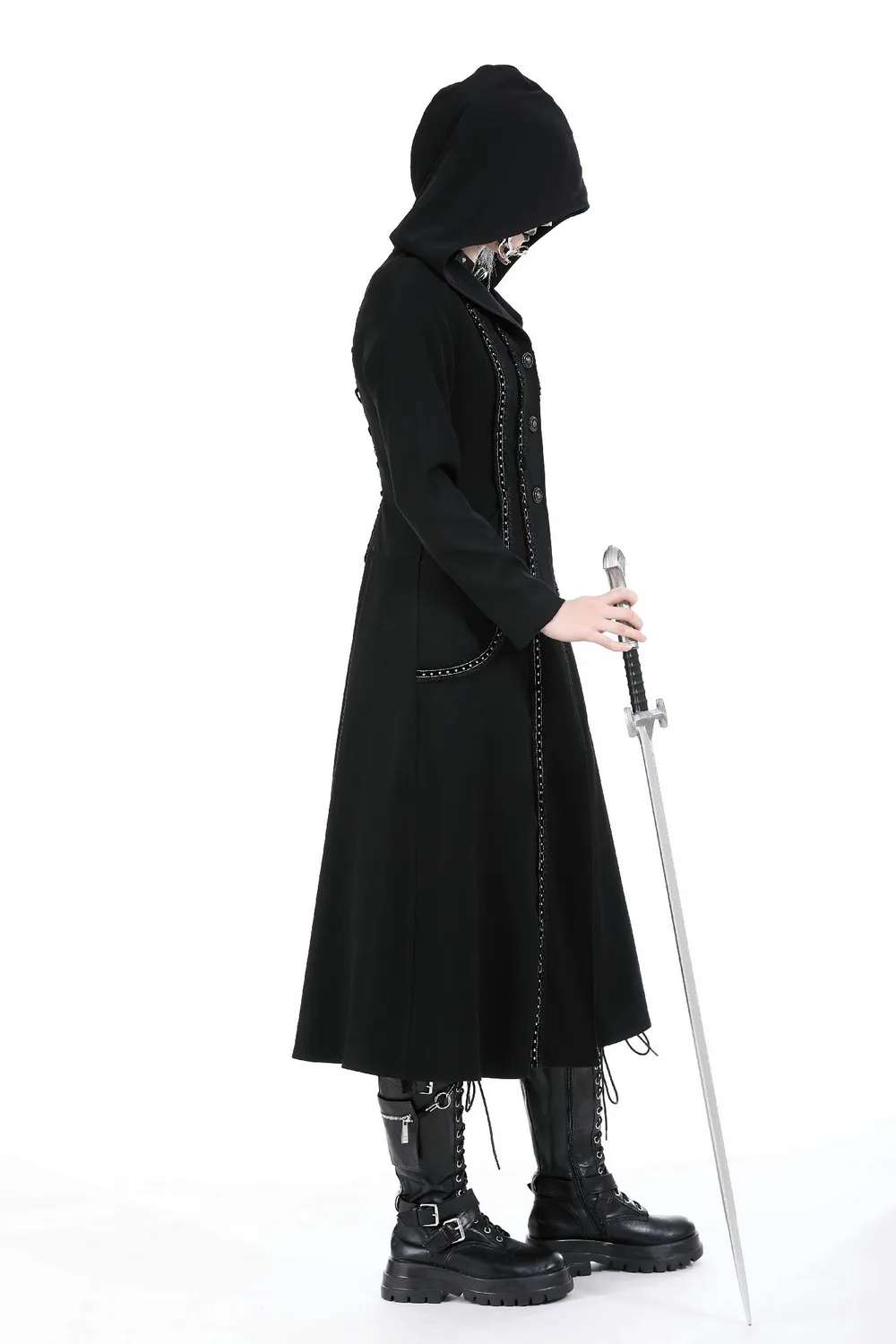 Elegant Gothic Hooded Coat with Lace Detailing