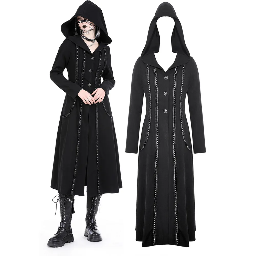 Elegant Gothic Hooded Coat with Lace Detailing
