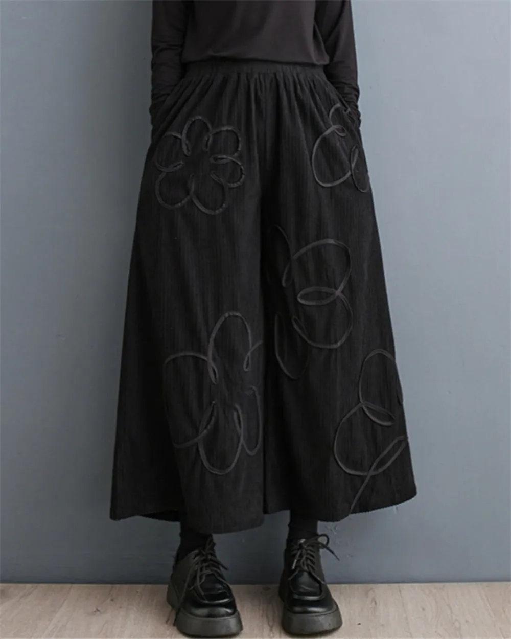 ellazhu Women's Casual Elastic Waisted Straight Wide Leg Pants with Pockets GZ77