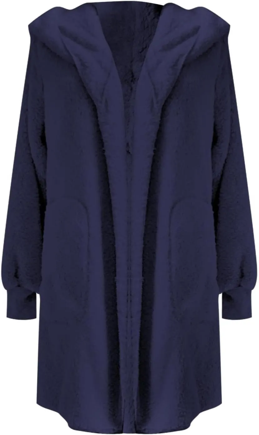 Fleece Jackets for Women Winter Coats with Hood Warm Oversized Fuzzy Jacket Long Cardigan Sweaters Soft Coat