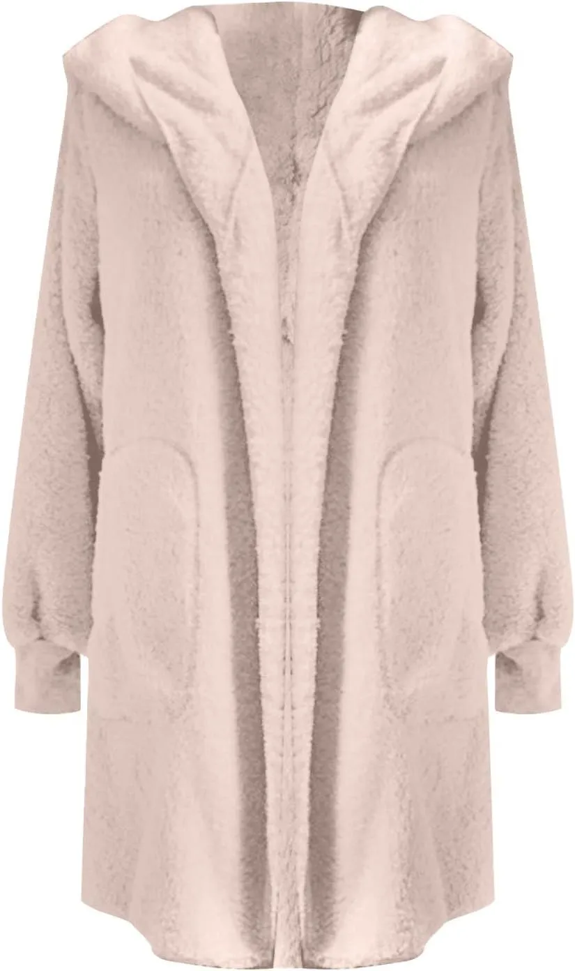 Fleece Jackets for Women Winter Coats with Hood Warm Oversized Fuzzy Jacket Long Cardigan Sweaters Soft Coat