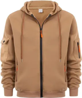 Fleece Zip Up Hoodie Fall Winter Casual Hooded Sweatshirt Long Sleeve Drawstring Fashion Sweatshirts with Arm Pockets