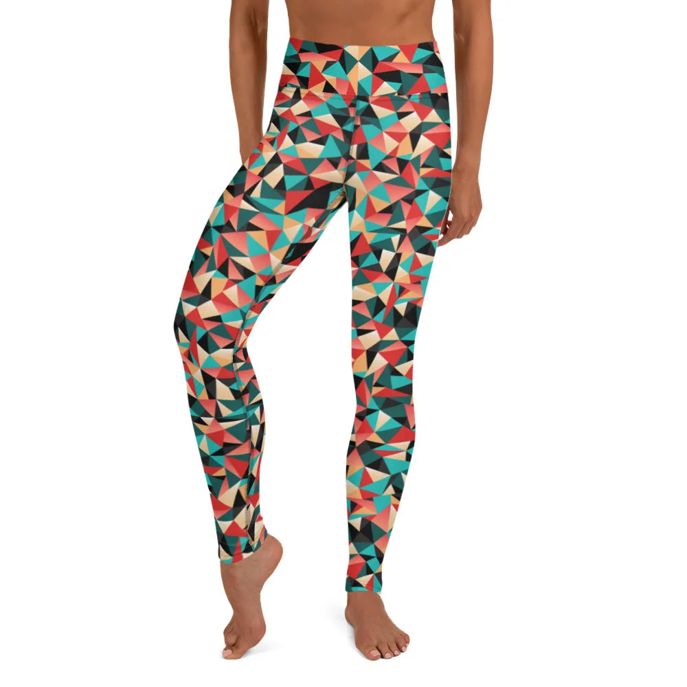 Geometric Red Women's Yoga Leggings, Patterned Colorful Ladies Yoga Pants-Made in USA/EU