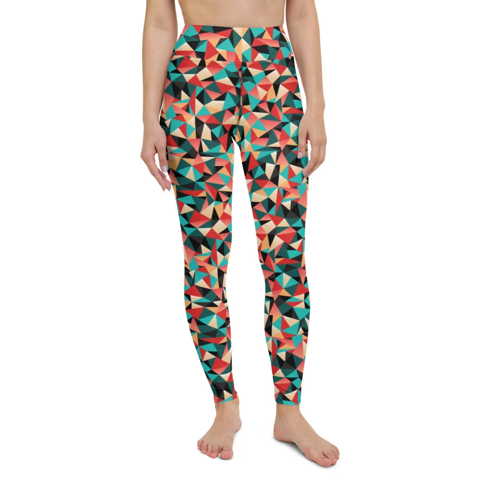 Geometric Red Women's Yoga Leggings, Patterned Colorful Ladies Yoga Pants-Made in USA/EU