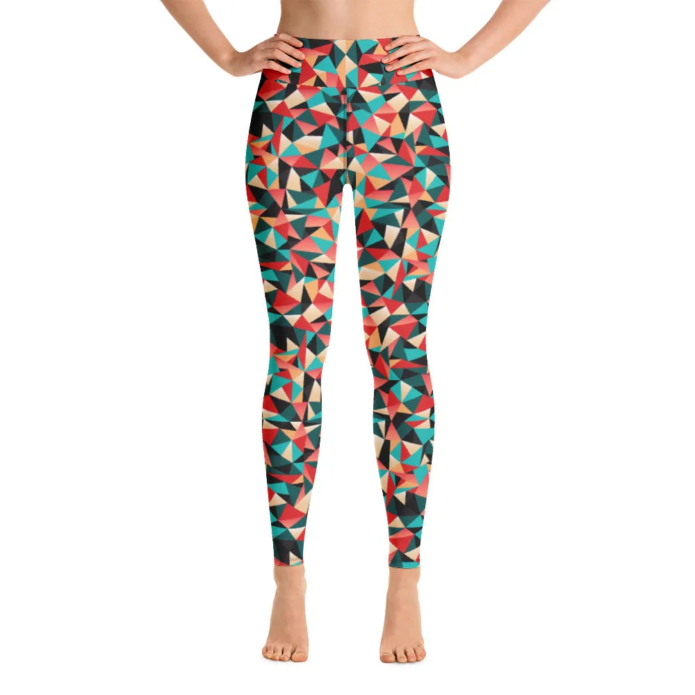 Geometric Red Women's Yoga Leggings, Patterned Colorful Ladies Yoga Pants-Made in USA/EU