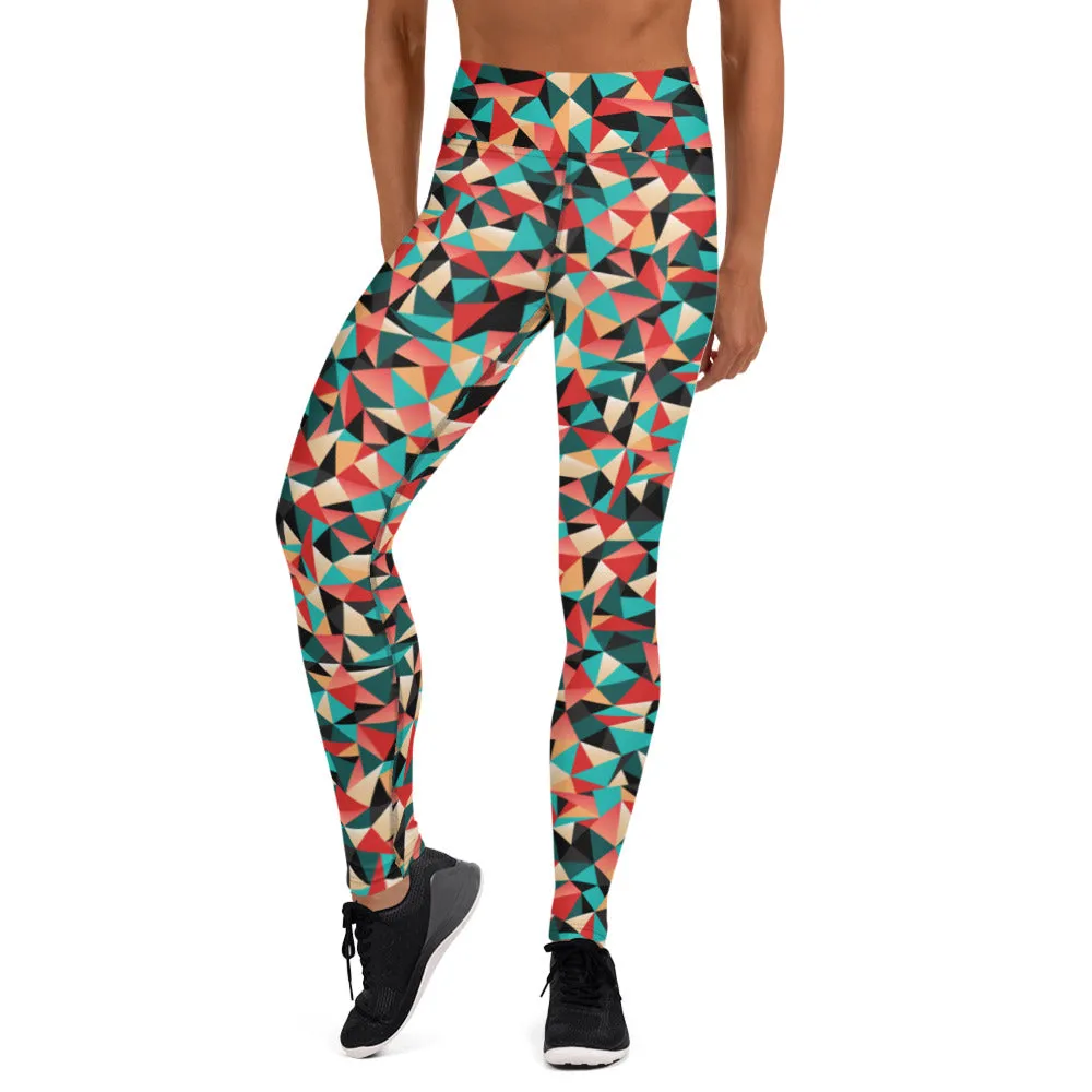 Geometric Red Women's Yoga Leggings, Patterned Colorful Ladies Yoga Pants-Made in USA/EU