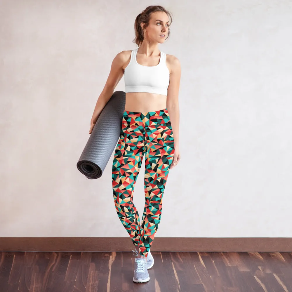 Geometric Red Women's Yoga Leggings, Patterned Colorful Ladies Yoga Pants-Made in USA/EU