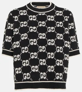 gg Gucci Wool Jacquard Bouclé Top, Black