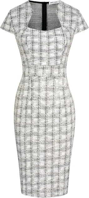 GRACE KARIN Women's Gorgeous Pencil Dress Cap Sleeve Tweed Pencil Dress for Work